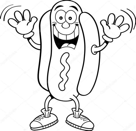 dog cartoon black and white|cartoon hot dog.